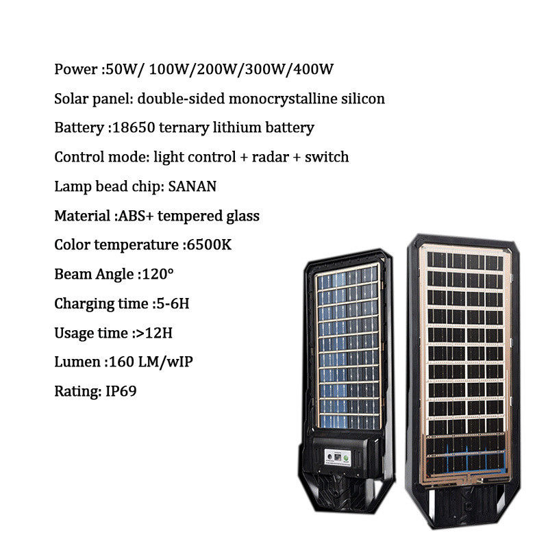 ABS-materiaal Solar Motion Sensor Waterdicht Beveiligings Yard IP68 All In One Led Street Light